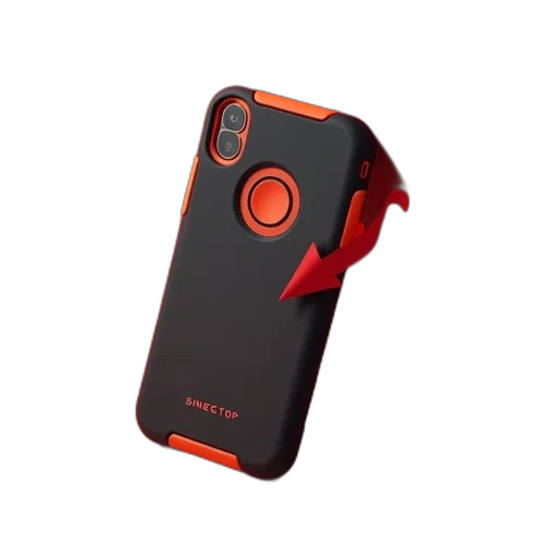 weapon, 3d render, black, smartphone, case, red, circular, button transparent PNG cut-out