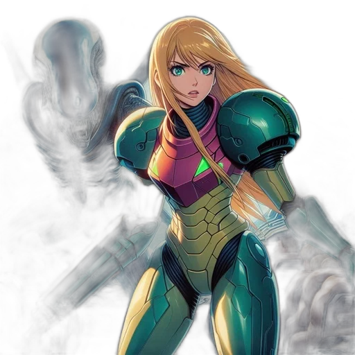 weapon, robot, sword, comic book art, concept art, anime, fantasy art, green transparent PNG cut-out