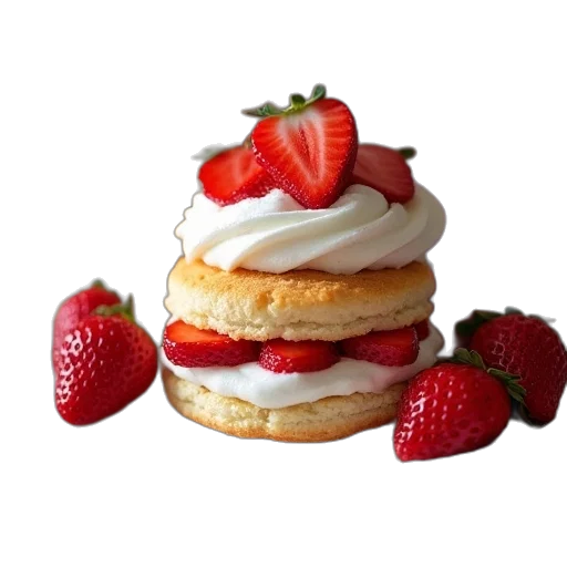 food, photorealistic, 3d render, strawberry, shortcakes transparent PNG cut-out