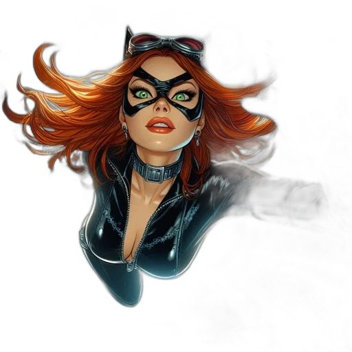 mask, comic book art, concept art, fantasy art, cartoon, superhero, cat-themed, attire transparent PNG cut-out