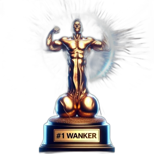 weapon, 3d render, trophy, muscular, figure, wanker, plaque, displayed transparent PNG cut-out