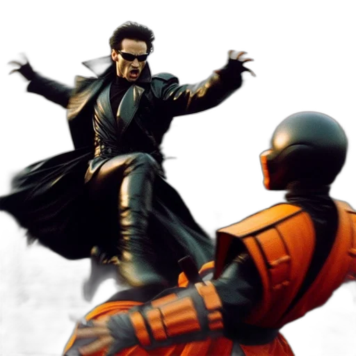 concept art, comic book art, 3d render, intense, fight, between, man, black transparent PNG cut-out