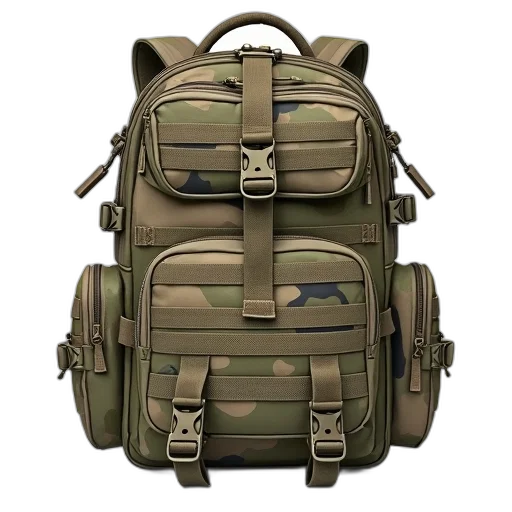 jacket, weapon, 3d render, concept art, detailed, illustration, military-style, backpack transparent PNG cut-out