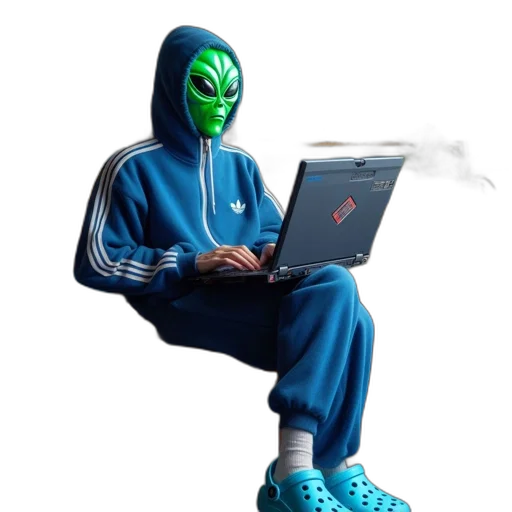mask, jacket, robot, creature, vaporwave, cyberpunk, concept art, 3d render transparent PNG cut-out