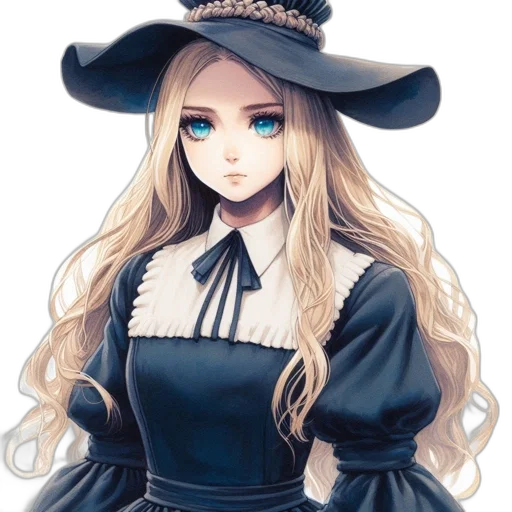 hat, staff, dress, face, fantasy art, anime, pixel art, concept art transparent PNG cut-out
