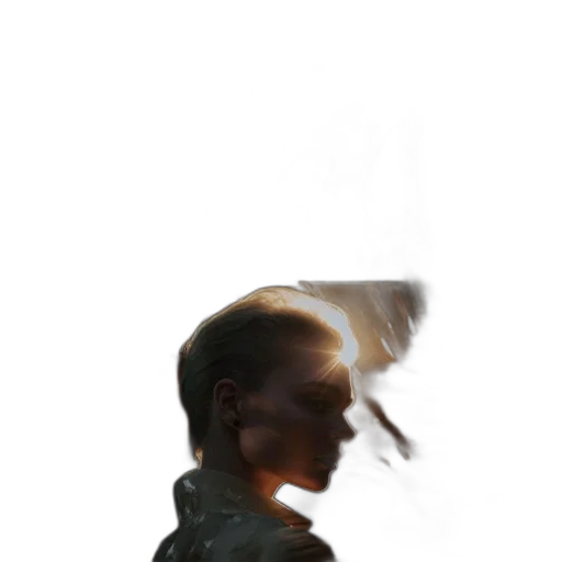 jacket, hair, face, staff, photorealistic, concept art, 3d render, cyberpunk transparent PNG cut-out