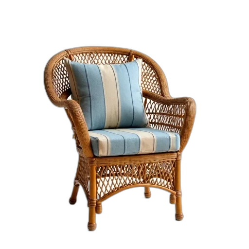 furniture, 3d render, earth tones, wicker, chair, blue, beige, striped transparent PNG cut-out