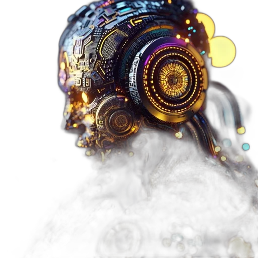 robot, mask, crown, jewelry, concept art, cyberpunk, 3d render, photorealistic transparent PNG cut-out