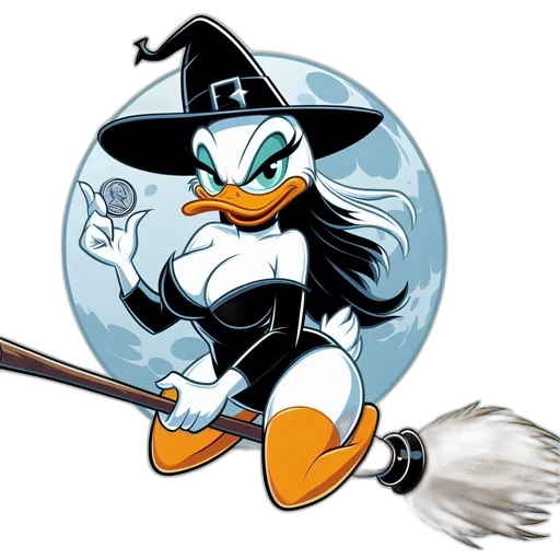 staff, cartoon, comic book art, concept art, animated, duck, wears, witch transparent PNG cut-out