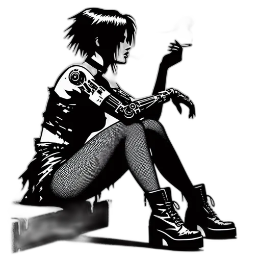 jacket, weapon, robot, shoes, cyberpunk, comic book art, concept art, cartoon transparent PNG cut-out