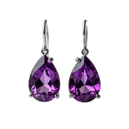 jewelry, pair, earrings, purple, gemstone, silver, setting transparent PNG cut-out