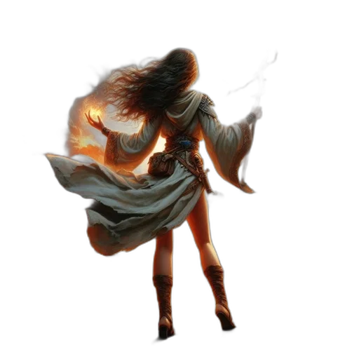 dress, hair, staff, jacket, concept art, fantasy art, pixel art, photorealistic transparent PNG cut-out