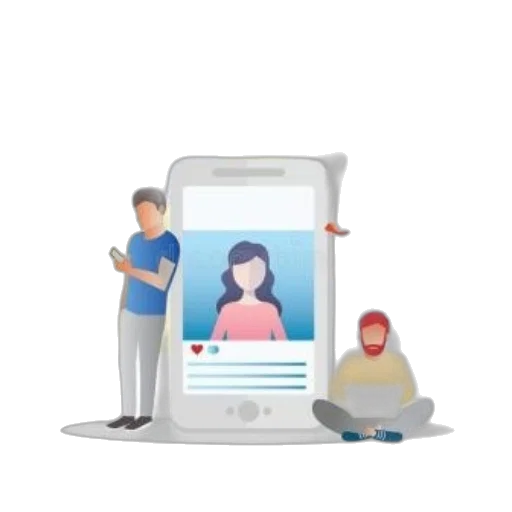 robot, cartoon, illustration, people, interacting, large, smartphone, featuring transparent PNG cut-out