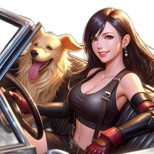 comic book art, fantasy art, concept art, cartoon, woman, her, golden, retriever transparent PNG cut-out