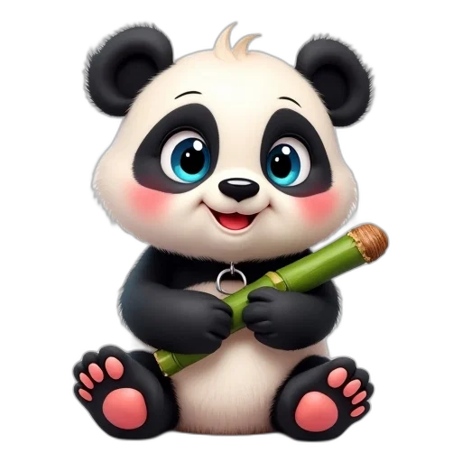 staff, animal, 3d render, concept art, photorealistic, cartoon, panda, smiling transparent PNG cut-out