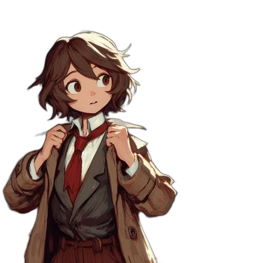 jacket, staff, weapon, face, pixel art, concept art, anime, watercolor transparent PNG cut-out