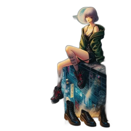 jacket, robot, dress, hat, cyberpunk, concept art, pixel art, fantasy art transparent PNG cut-out