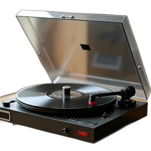 3d render, vintage, record, player, clear, glass, cover, displayed transparent PNG cut-out