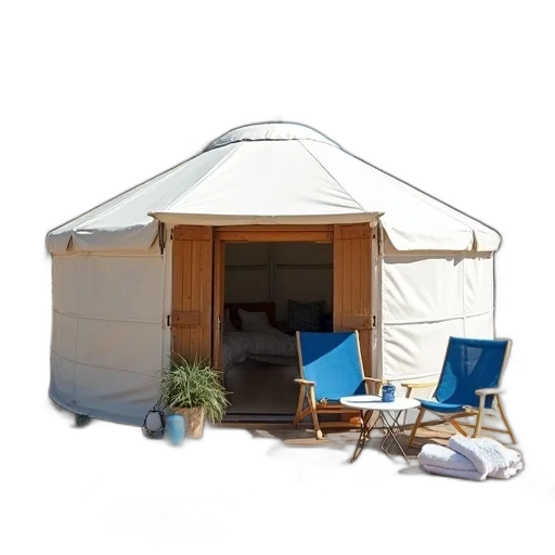 furniture, 3d render, modern, white, fabric-covered, yurt, curved, roof transparent PNG cut-out