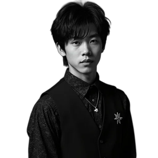 staff, jacket, face, jewelry, photorealistic, monochrome, dark, black transparent PNG cut-out