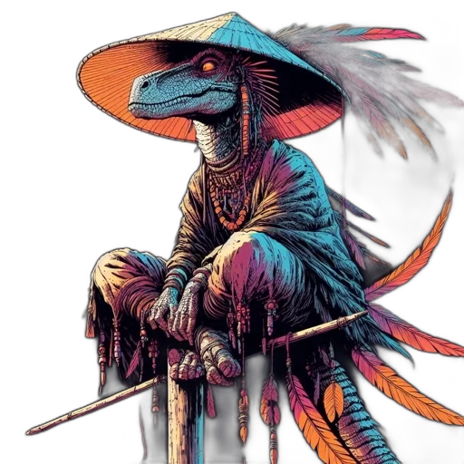 dragon, staff, hat, sword, fantasy art, concept art, pixel art, comic book art transparent PNG cut-out
