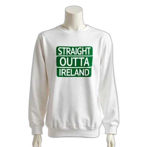 white, sweatshirt, graphic, design, reads, straight, outta, ireland transparent PNG cut-out
