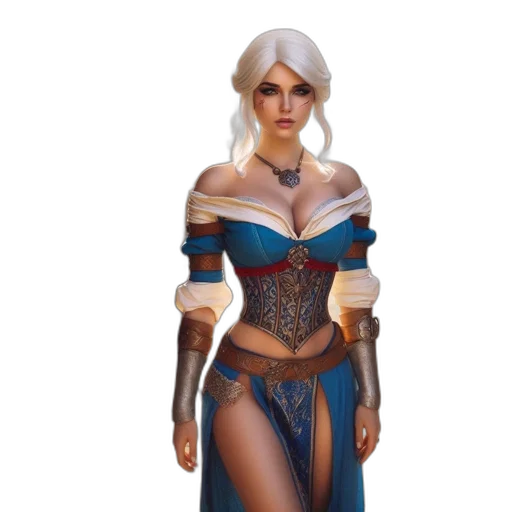 fantasy art, concept art, comic book art, 3d render, female, character, white, hair transparent PNG cut-out