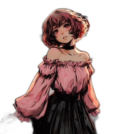 dress, flower, face, staff, concept art, watercolor, pixel art, anime transparent PNG cut-out