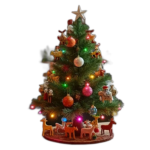 tree, 3d render, photorealistic, festive, holiday, scene, featuring, decorated transparent PNG cut-out