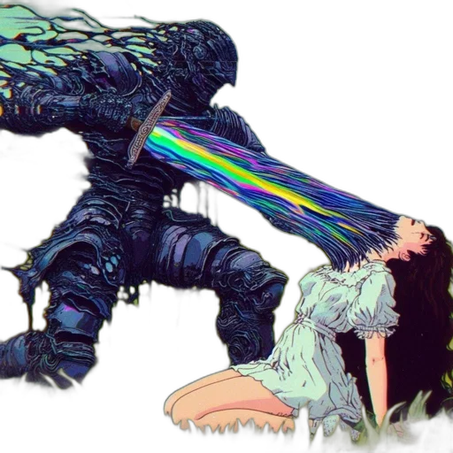 robot, creature, weapon, hair, vaporwave, cyberpunk, concept art, comic book art transparent PNG cut-out