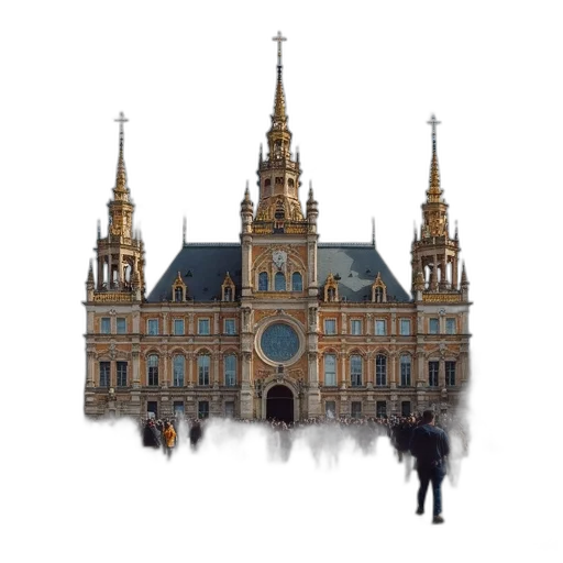 building, umbrella, jacket, crown, concept art, 3d render, photorealistic, pixel art transparent PNG cut-out