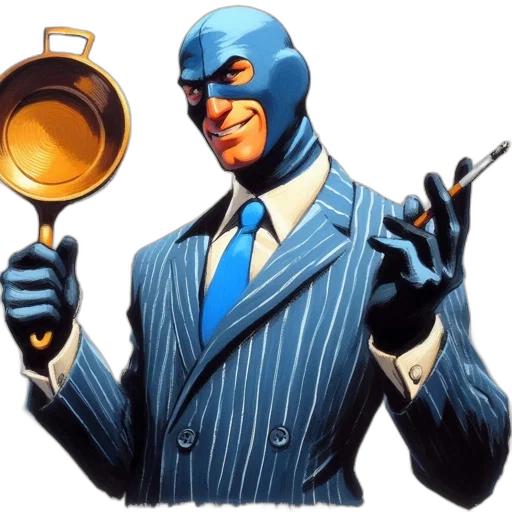 mask, comic book art, concept art, blue, masked, character, suit, holding transparent PNG cut-out