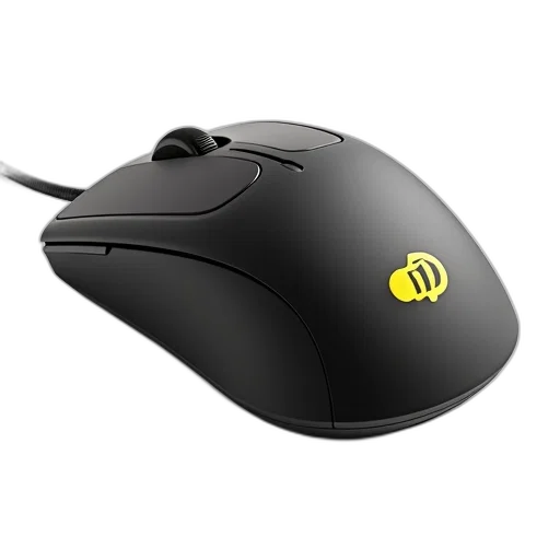 weapon, 3d render, photorealistic, black, computer, mouse, yellow, logo transparent PNG cut-out