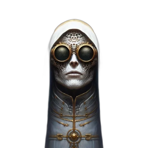 mask, staff, robot, sword, concept art, fantasy art, 3d render, comic book art transparent PNG cut-out