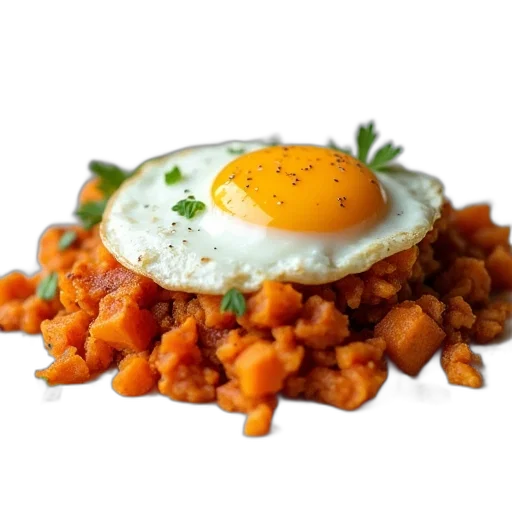 food, plate, filled, sweet, potato, hash, egg, top transparent PNG cut-out
