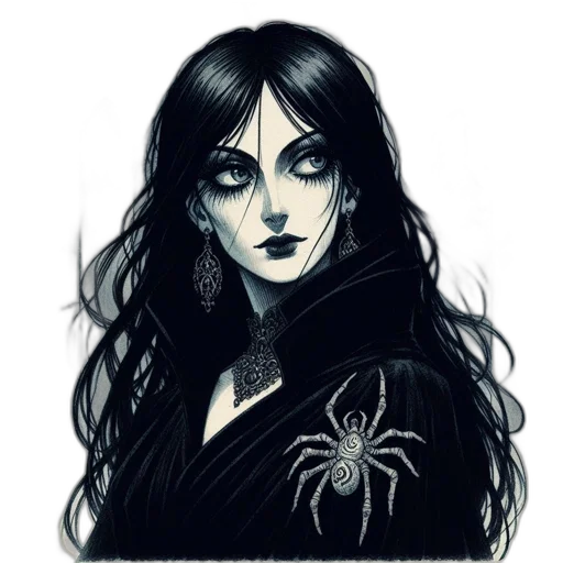 jewelry, fantasy art, comic book art, concept art, pixel art, dark, monochrome, gothic-inspired transparent PNG cut-out