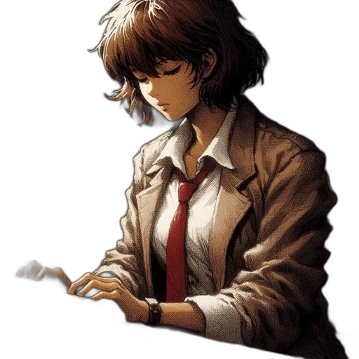 jacket, staff, face, weapon, comic book art, concept art, anime, watercolor transparent PNG cut-out