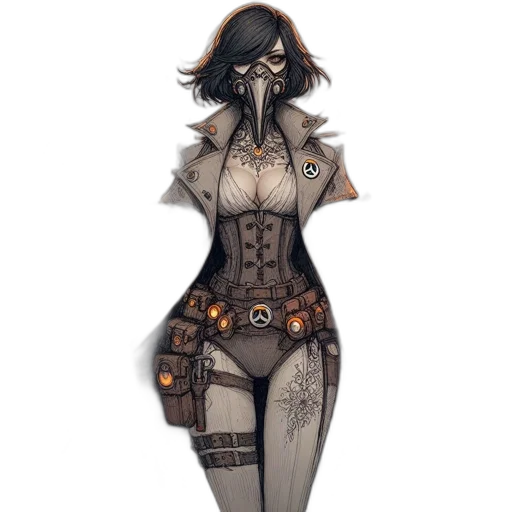 robot, mask, dress, staff, concept art, fantasy art, cyberpunk, comic book art transparent PNG cut-out