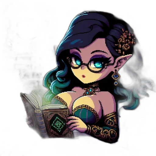 jewelry, fantasy art, pixel art, comic book art, concept art, dark, green, sorceress transparent PNG cut-out