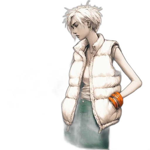 jacket, weapon, staff, concept art, pixel art, watercolor, anime, monochrome transparent PNG cut-out