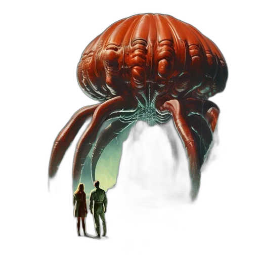creature, umbrella, jacket, animal, concept art, fantasy art, 3d render, underwater transparent PNG cut-out