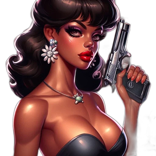 weapon, comic book art, concept art, fantasy art, cartoon, stylish, female, black transparent PNG cut-out