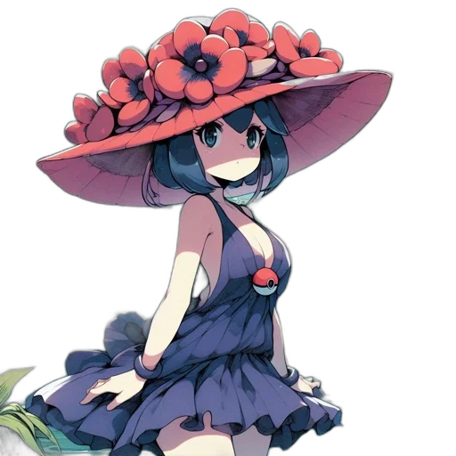 dress, flower, hat, crown, pixel art, anime, concept art, watercolor transparent PNG cut-out
