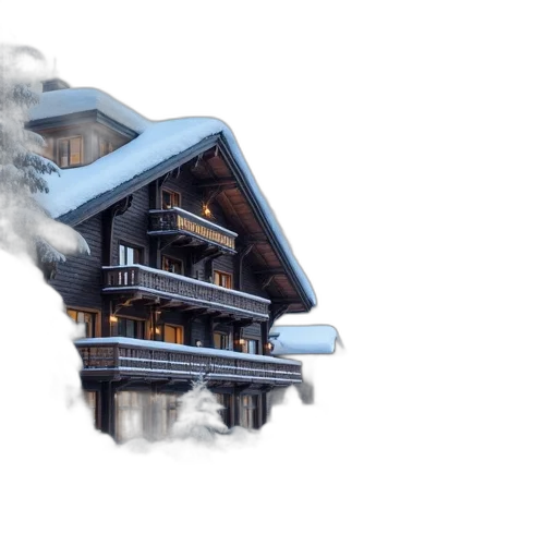 building, concept art, photorealistic, 3d render, watercolor, snow, fog, blue transparent PNG cut-out
