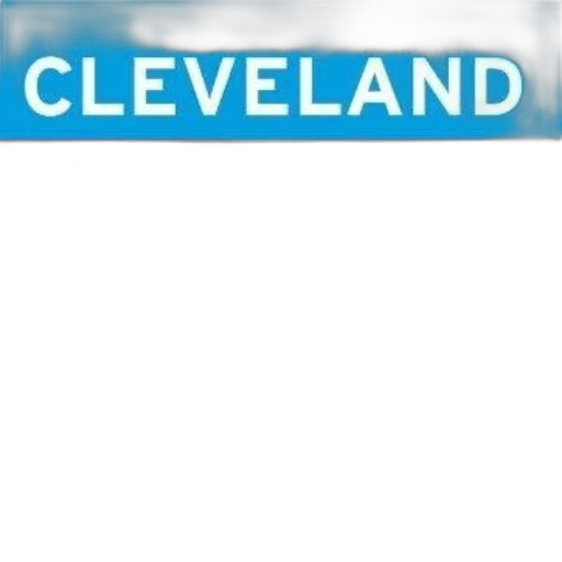 vibrant, cityscape, sunset, word, cleveland, prominently, displayed, white transparent PNG cut-out