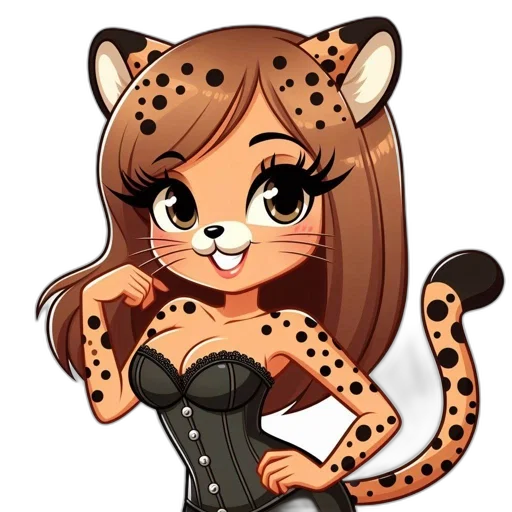 cartoon, anime, fantasy art, pixel art, animated, character, human-leopard, fusion transparent PNG cut-out
