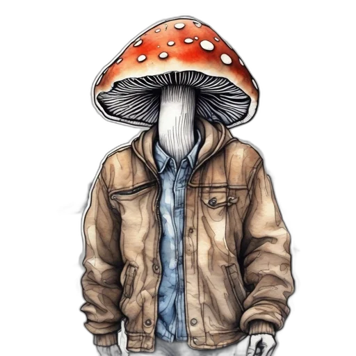 jacket, hat, robot, creature, watercolor, concept art, fantasy art, photorealistic transparent PNG cut-out