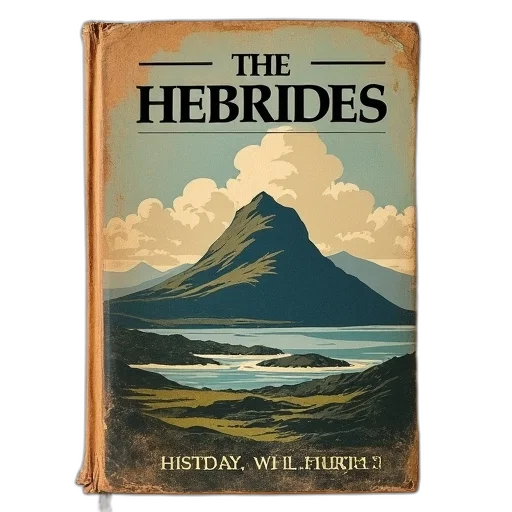 vintage, book, cover, featuring, landscape, mountain, clouds, body transparent PNG cut-out
