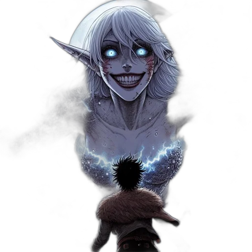 creature, mask, face, staff, fantasy art, concept art, comic book art, anime transparent PNG cut-out