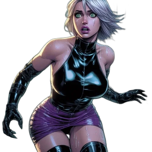 comic book art, concept art, cyberpunk, dark, city, during, rainstorm, woman transparent PNG cut-out